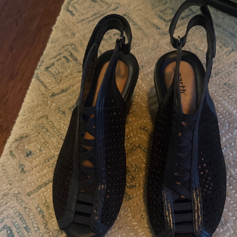 Earth Black Perforated Slingback Sandals